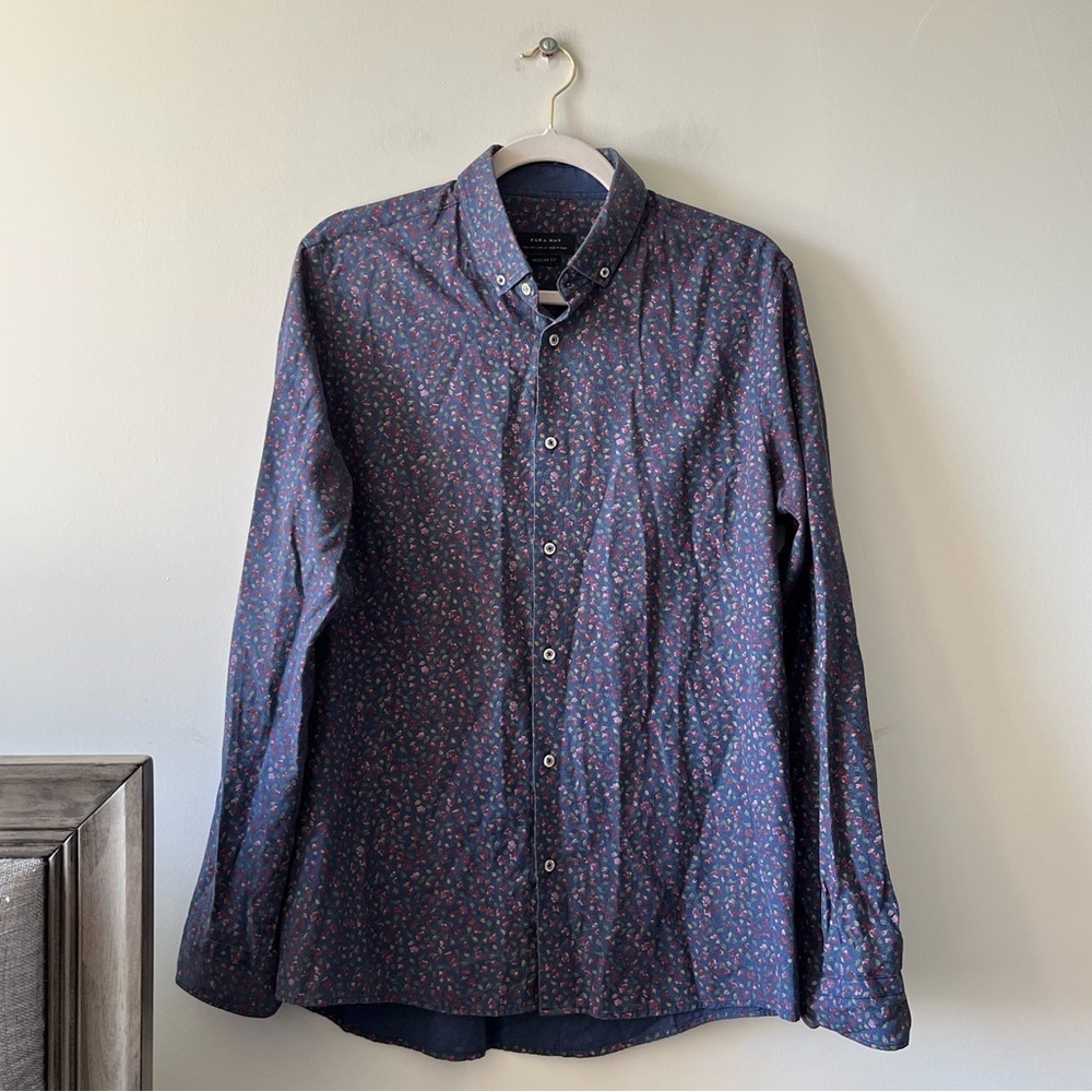ZARA MAN Floral Button-Down Made in Spain Causal Shirt